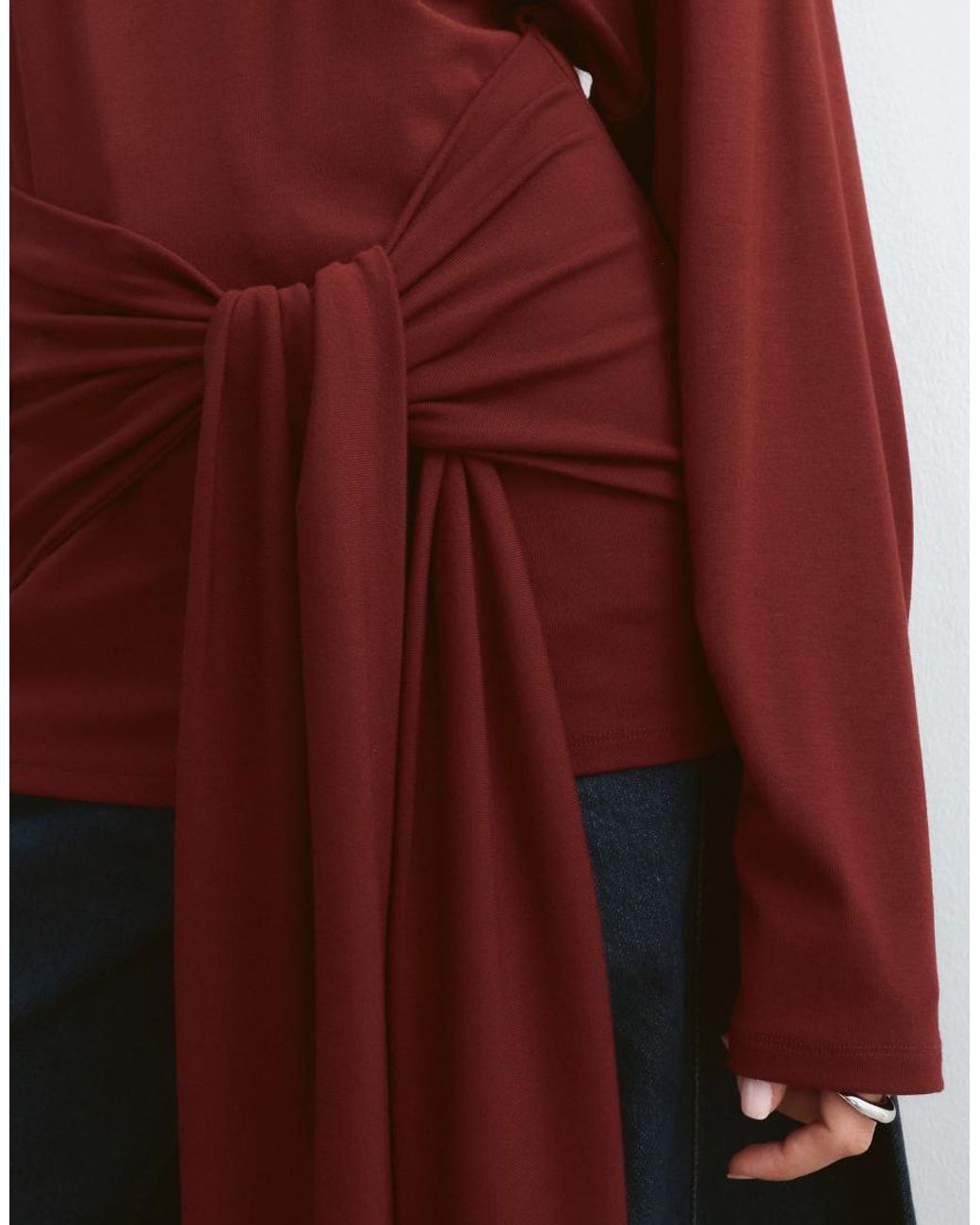 ARRANGE Red Jersey Long Sleeve Top With Tie Waist