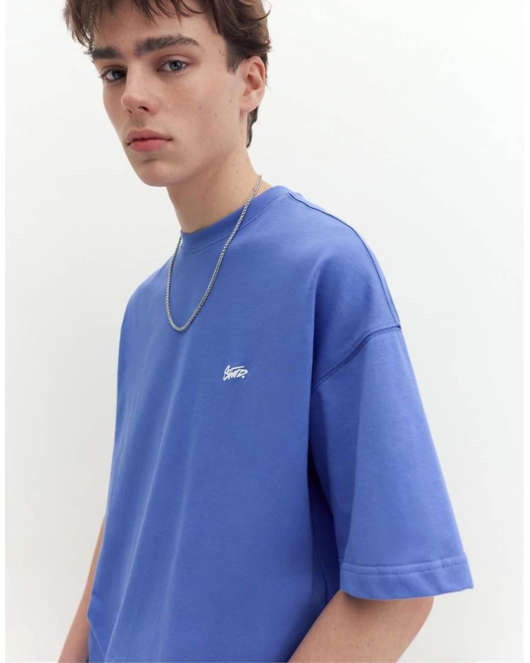 Pull&Bear Blue Stwd Logo Boxy T-shirt for men