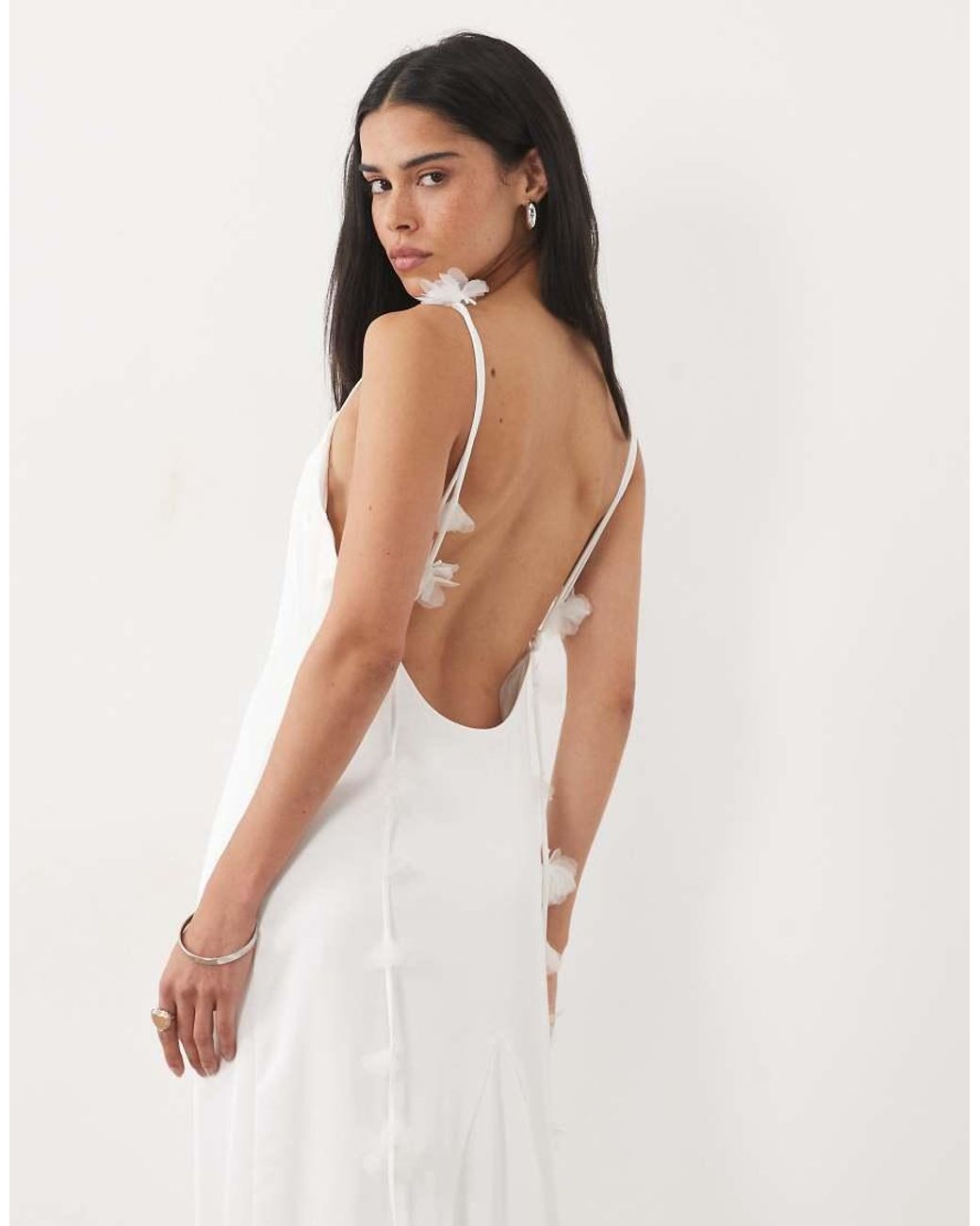 JW PEI White Bridal Floral Drape Detail Satin Low Back Maxi Dress Co-Ord