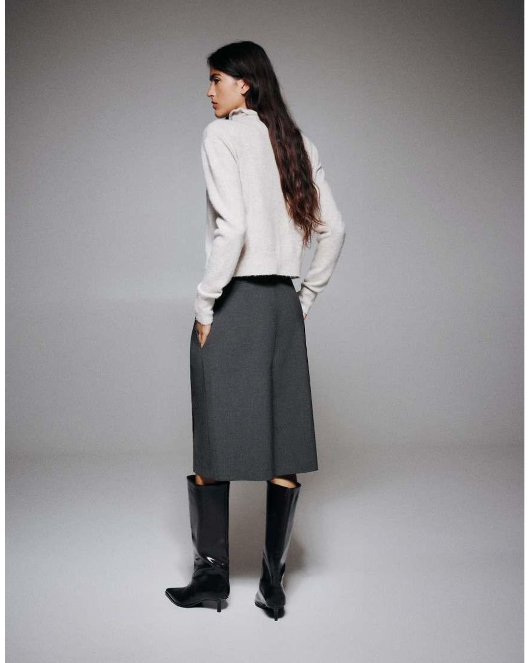 Pull&Bear Gray Pleated Tailored Bermuda Shorts