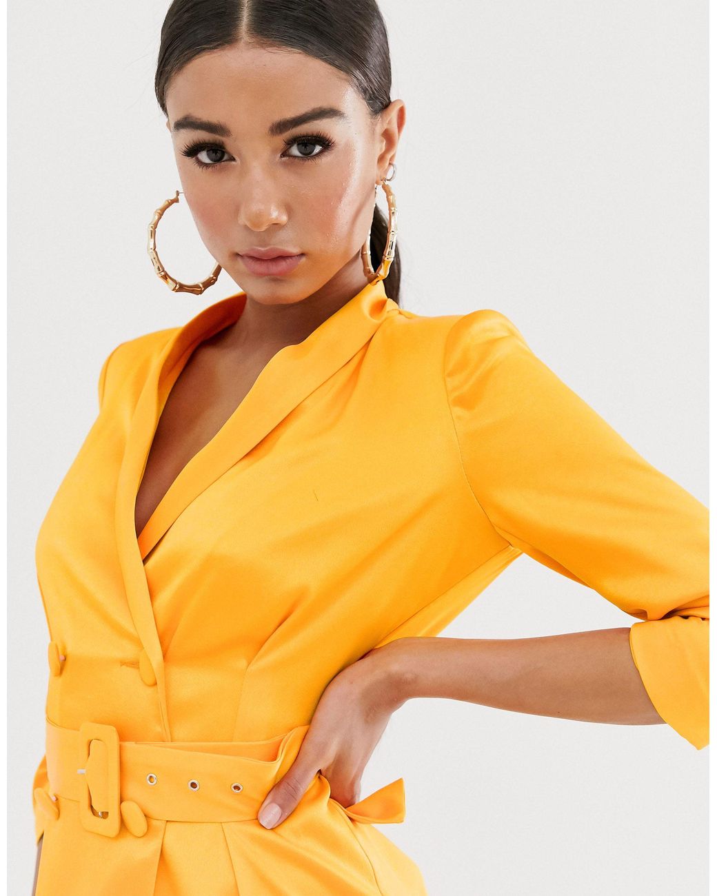 orange belted blazer dress