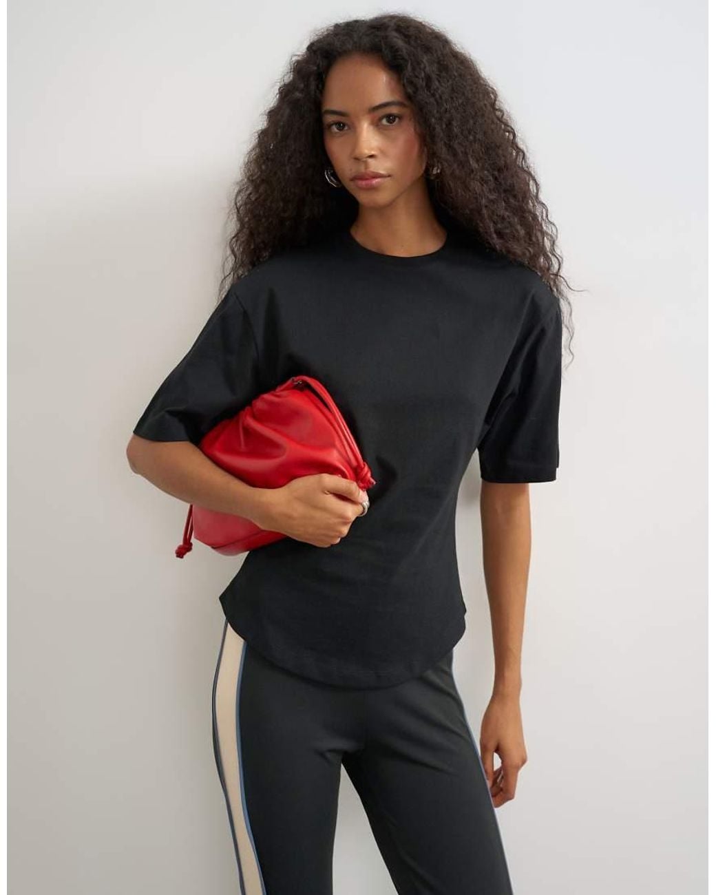 TOPSHOP Black Shoulder Pad Short Sleeve T-shirt