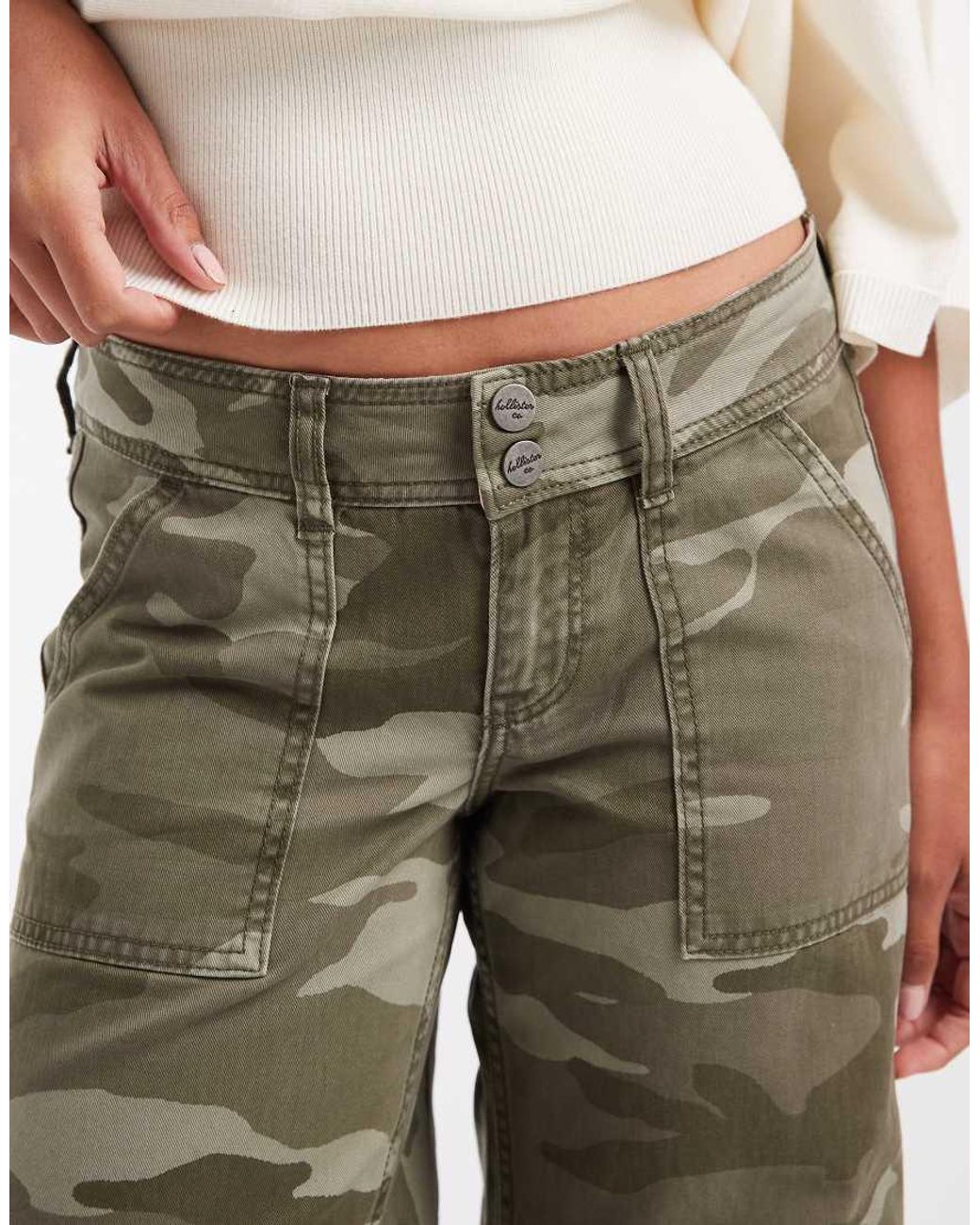 Hollister Green Low Rise Wide Leg Utility Detail Trousers