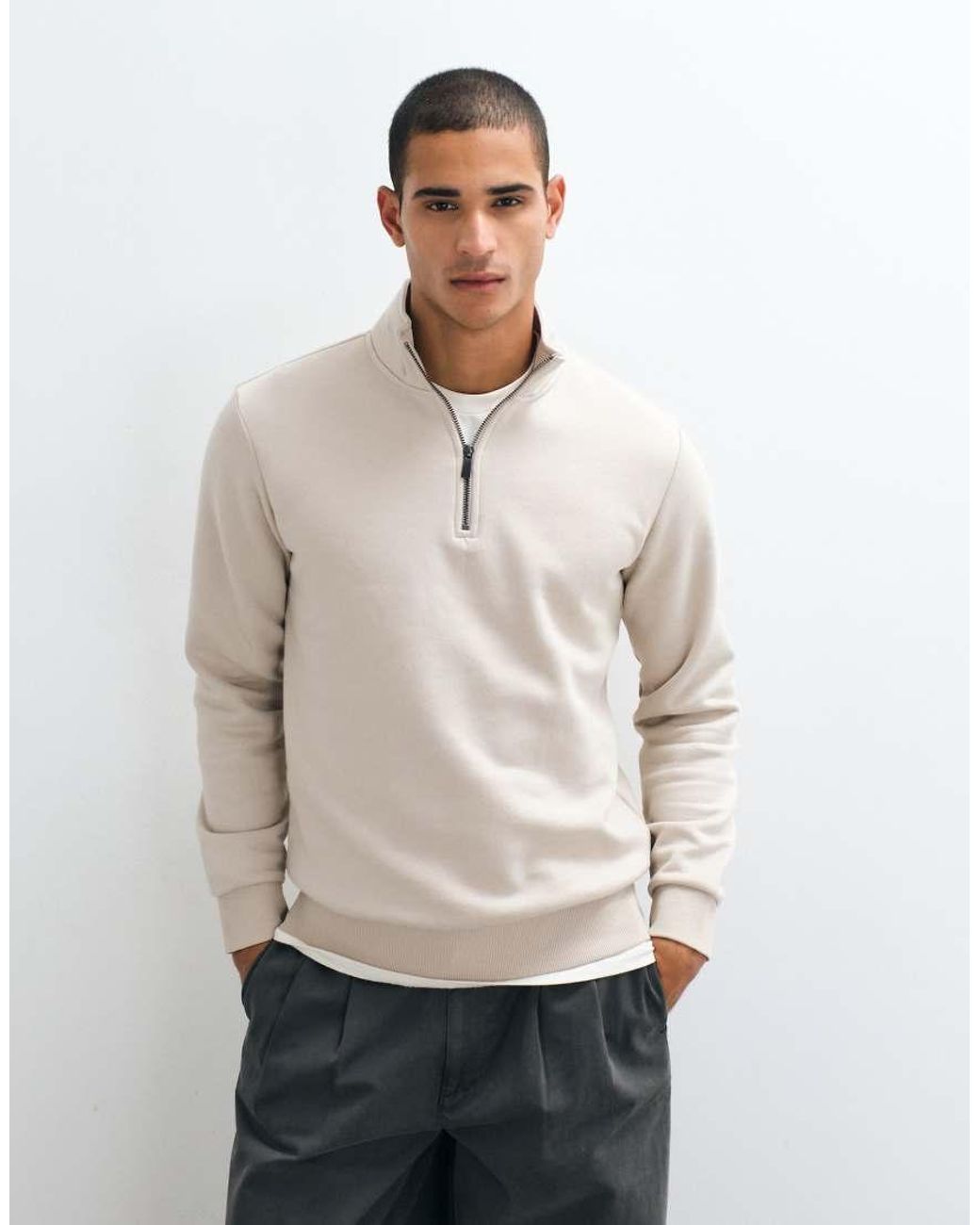 Only & Sons Sweatshirt Met Korte Ritssluiting in het Natural voor heren