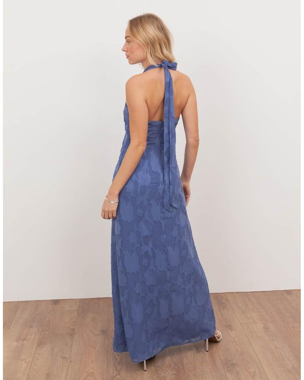 ANAYA Blue Floral Burnout Halter Neck Maxi Dress