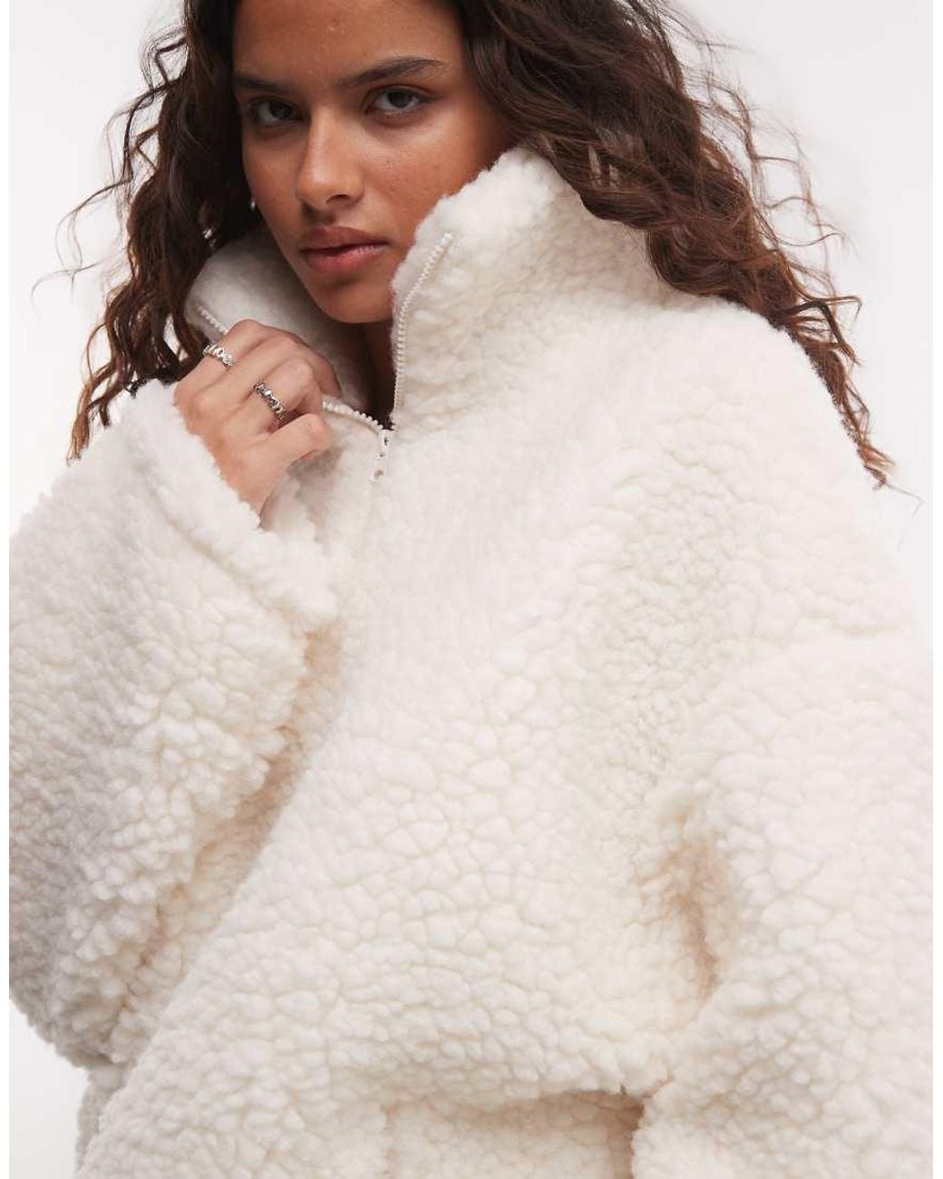 ASOS White High Pile Borg Half Zip