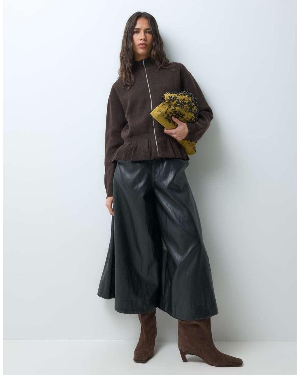 Mango Black Knitted Peplum Hem Zip Through Jacket