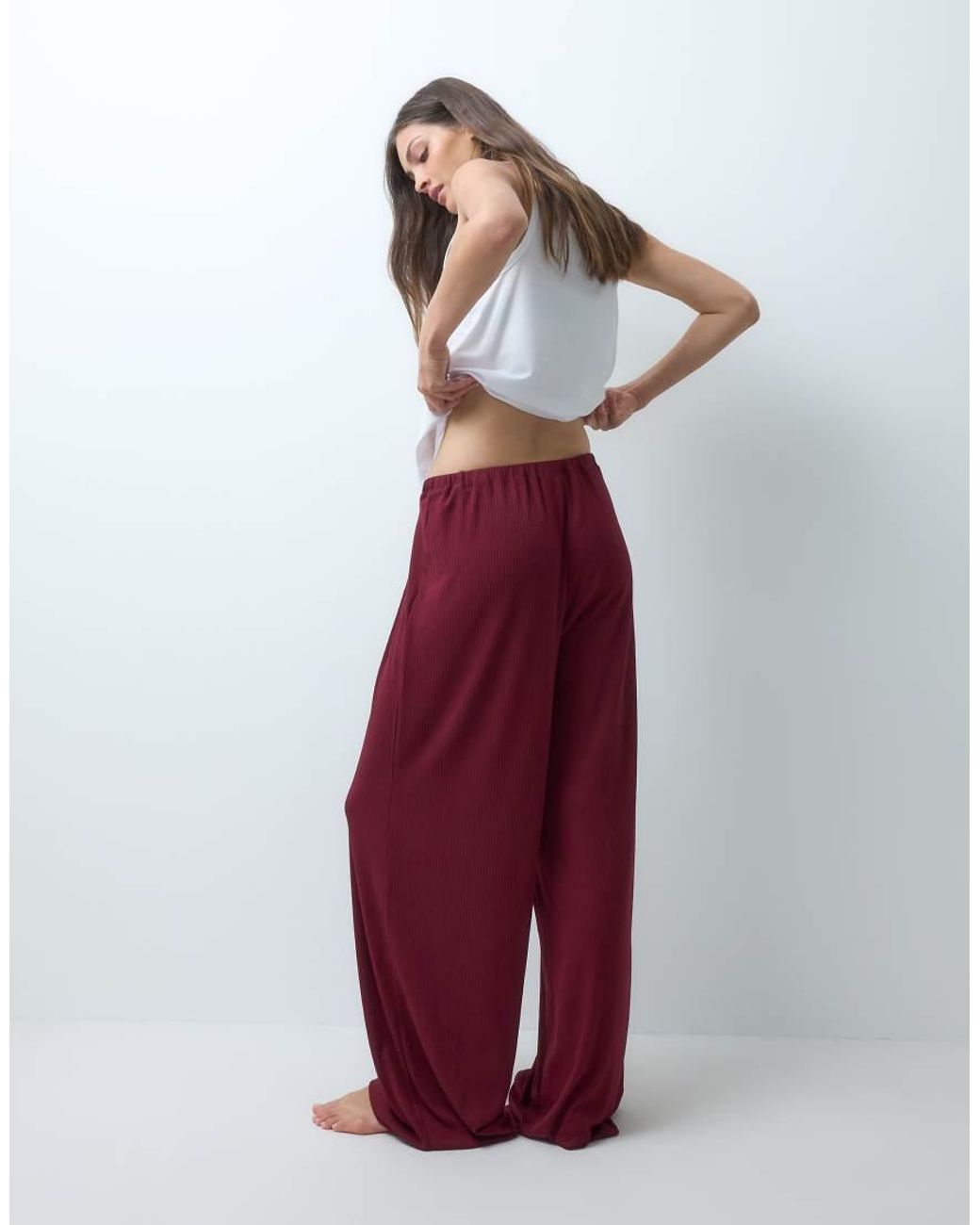 ASOS Red Asos Design Tall Lounge Ribbed Mix & Match Wide Leg Bottom