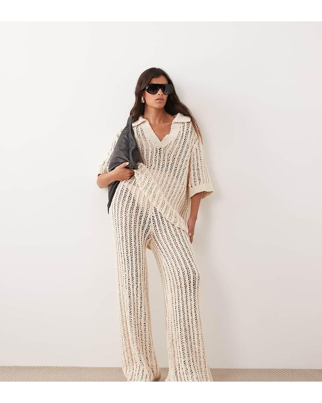 ARRANGE Natural Crochet Straight Leg Pants
