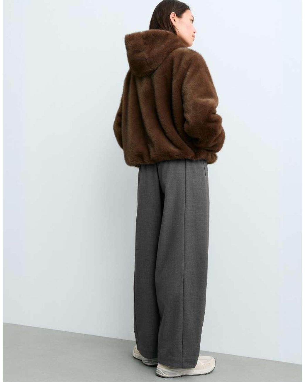 Oysho Brown Fellex Aerogel Padded Jacket, Balloon Faux-Fur Effect