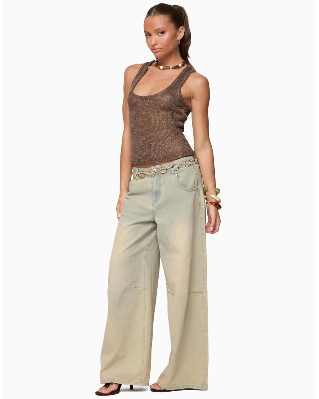 Edikted Brown Eleora Sequin Knit Tank Top