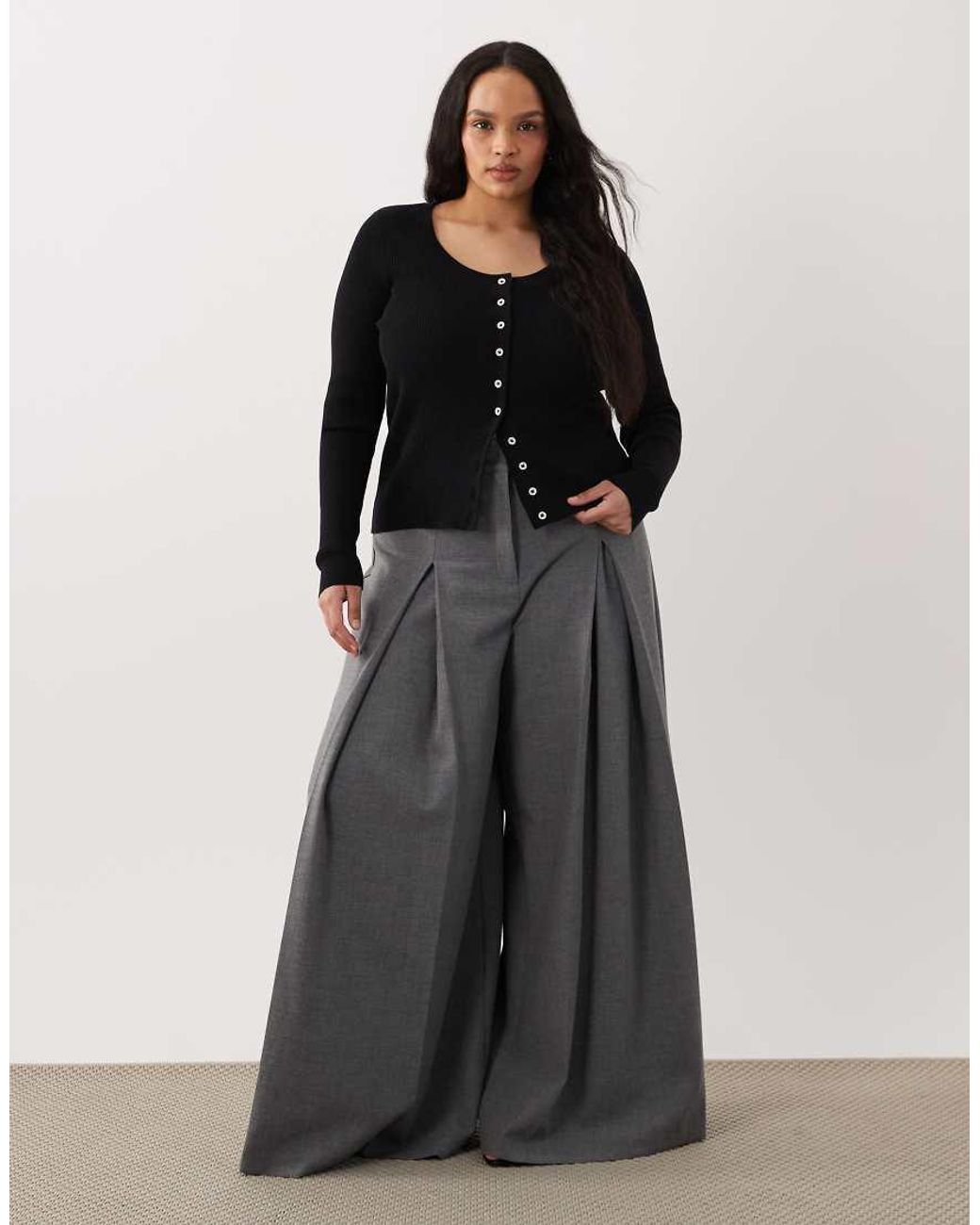 ASOS Black Asos Design Curve Cotton Blend Wide Scoop Cardigan With Contrast Buttons