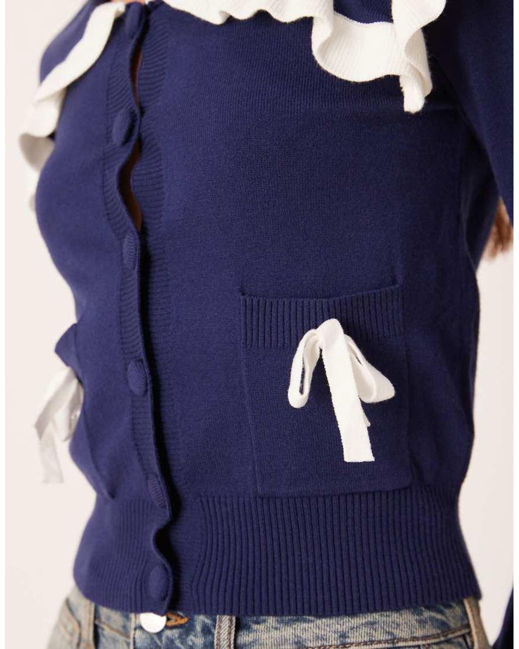 Glamorous Blue Contrast Trim Cardigan