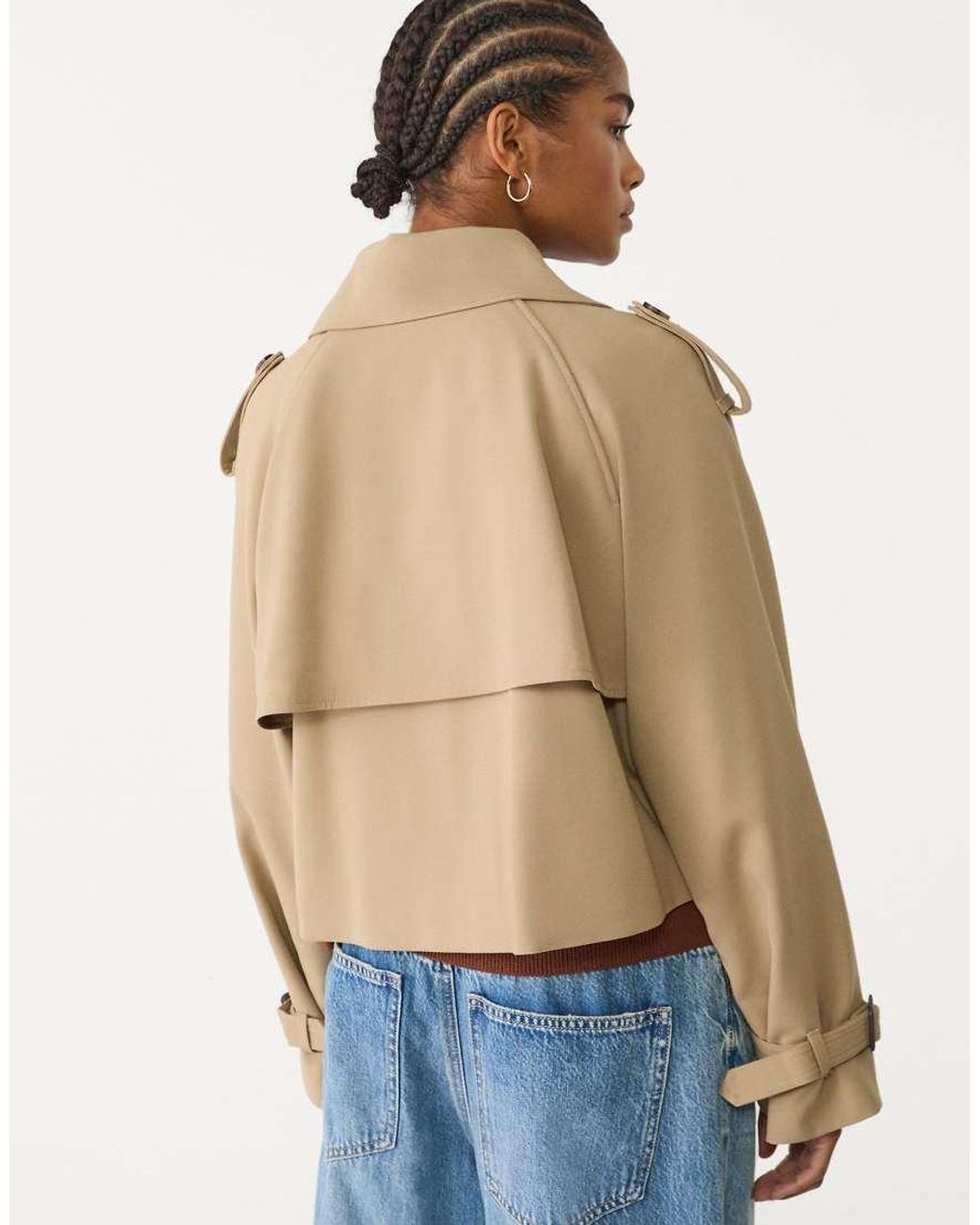 Stradivarius Natural Cropped Tailored Trench Coat