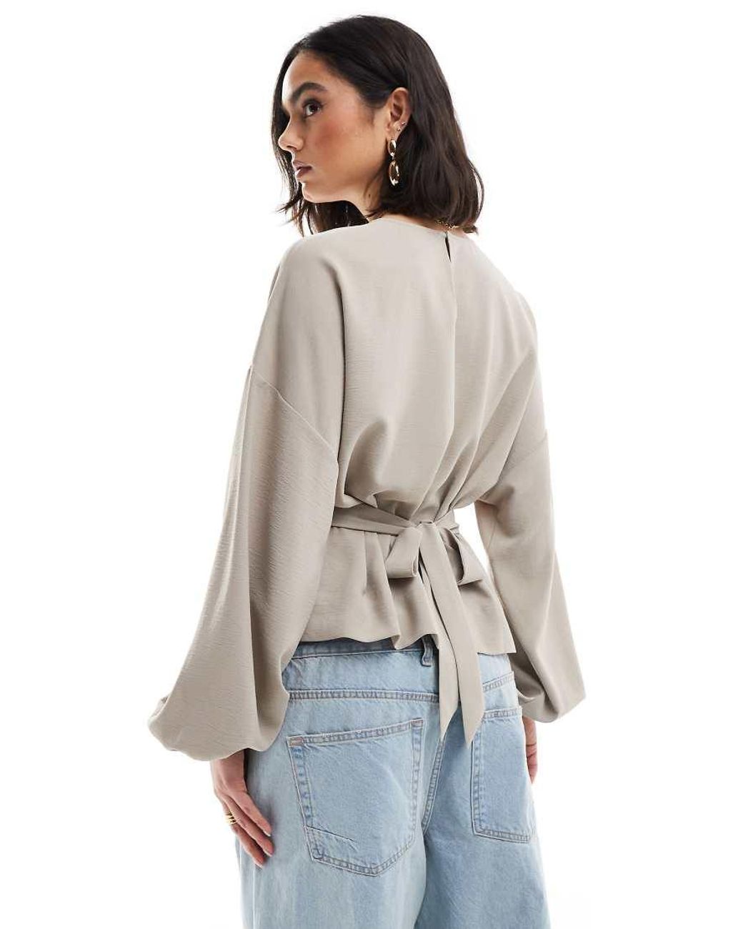ASOS White Cinched Waist Blouse With Tie Back Detail
