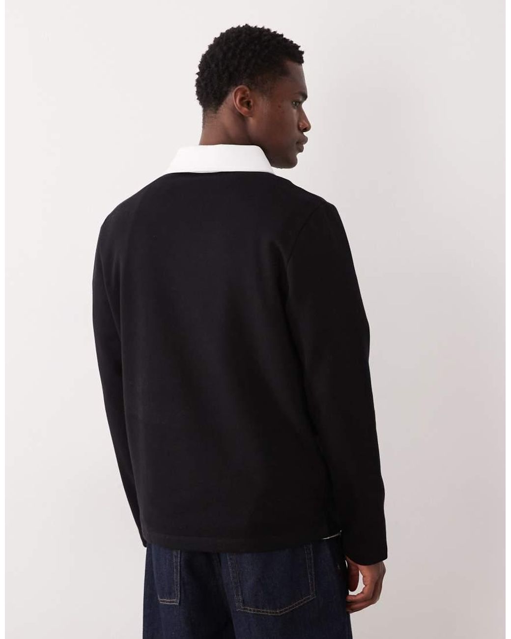 ASOS Black Polo Sweatshirt With Contrast Collar for men