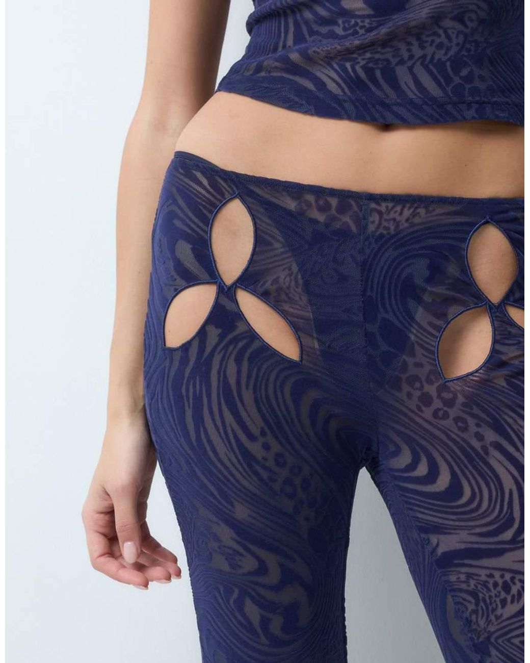 I.AM.GIA Blue Amina Sheer Mesh Devore Floral Cutout Pants Co-ord