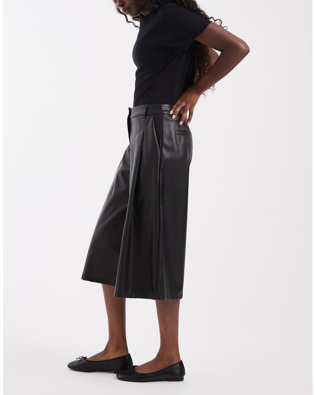 ASOS Black Tailored Faux Leather High Waist Culotte Trousers