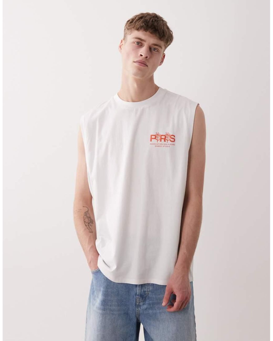 ASOS White Oversized Tank With Floral Puff Print for men