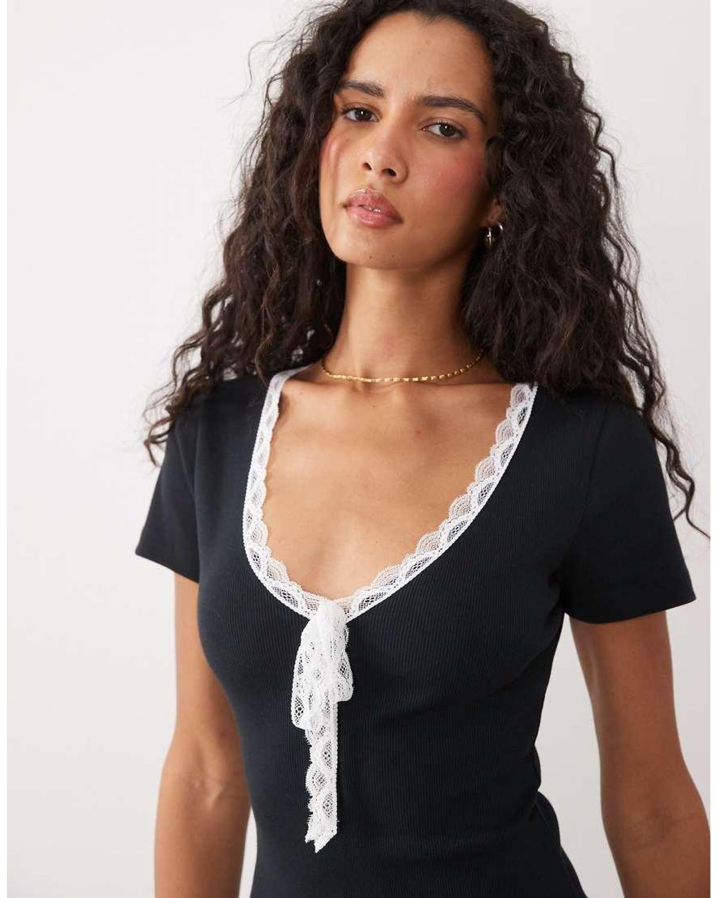 Miss Selfridge Black V-neck Short Sleeve Mini Dress With Bow