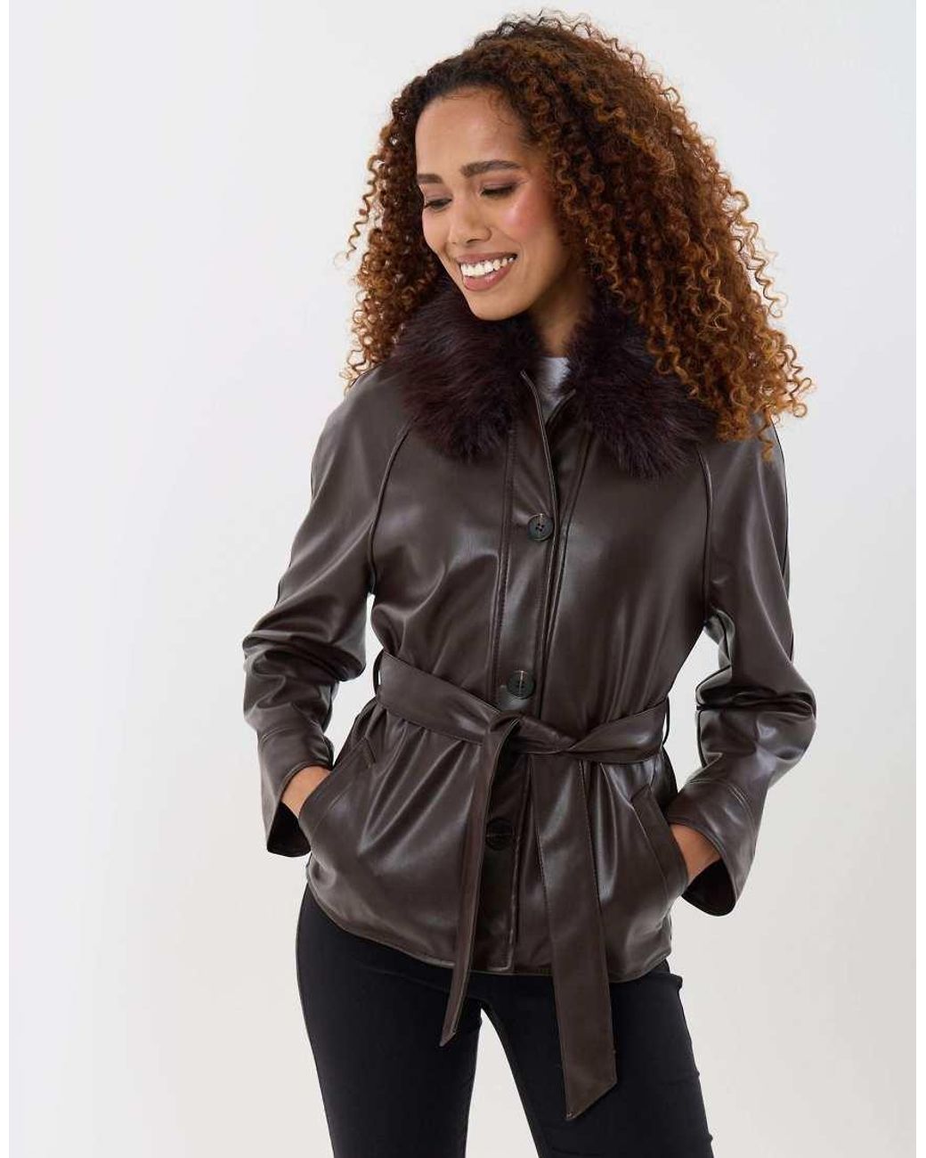 Threadbare Brown Faux Fur Collar Shacket