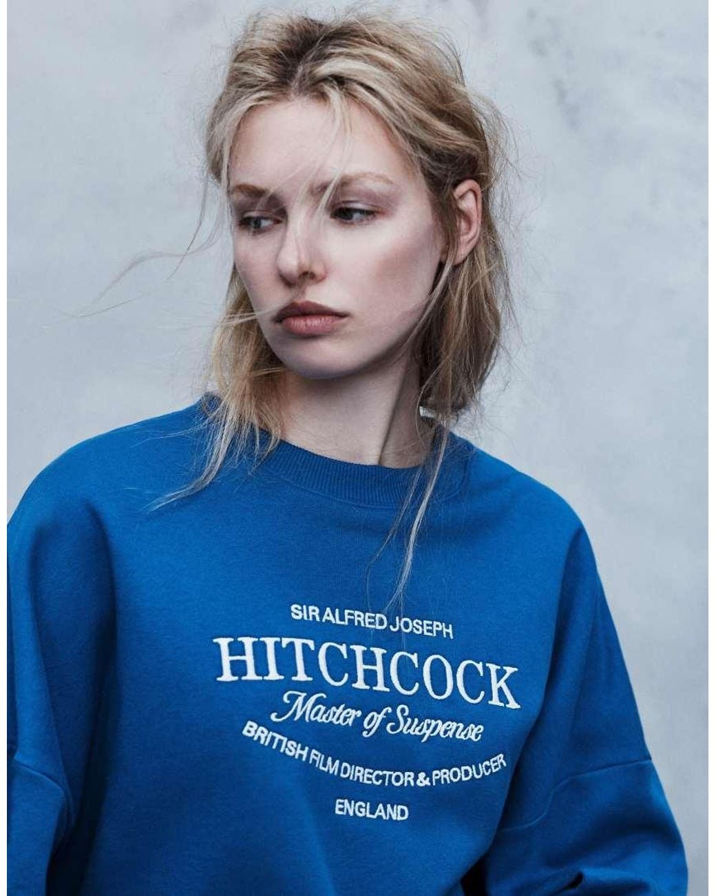 Pull&Bear Blue Hitchcock Graphic Oversize Sweatshirt