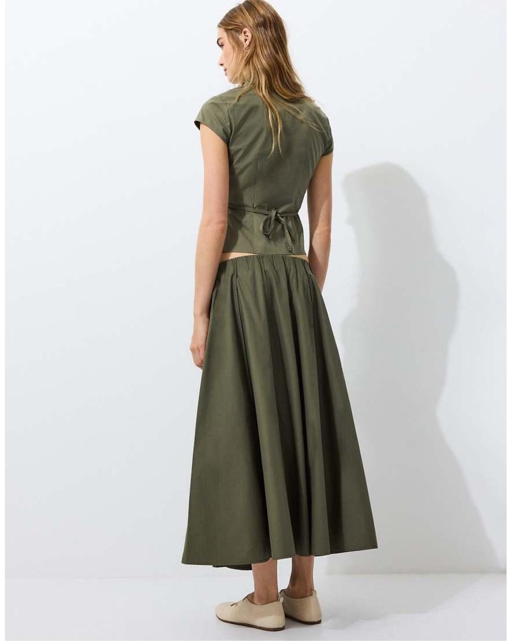 Stradivarius Green Poplin Seamed A-line Skirt