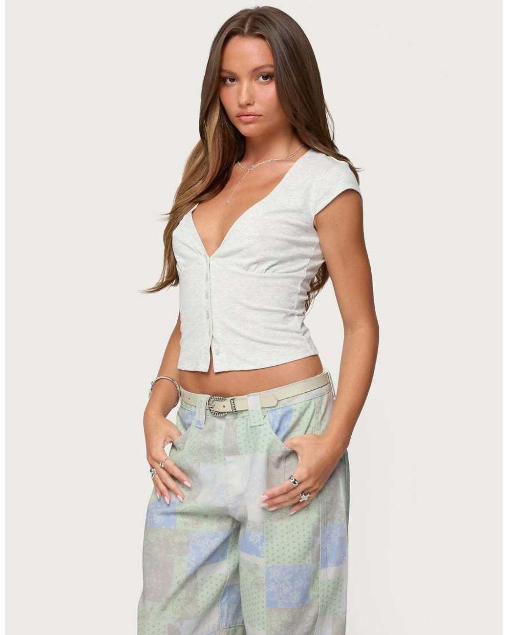 Edikted White Alza Button Up Top