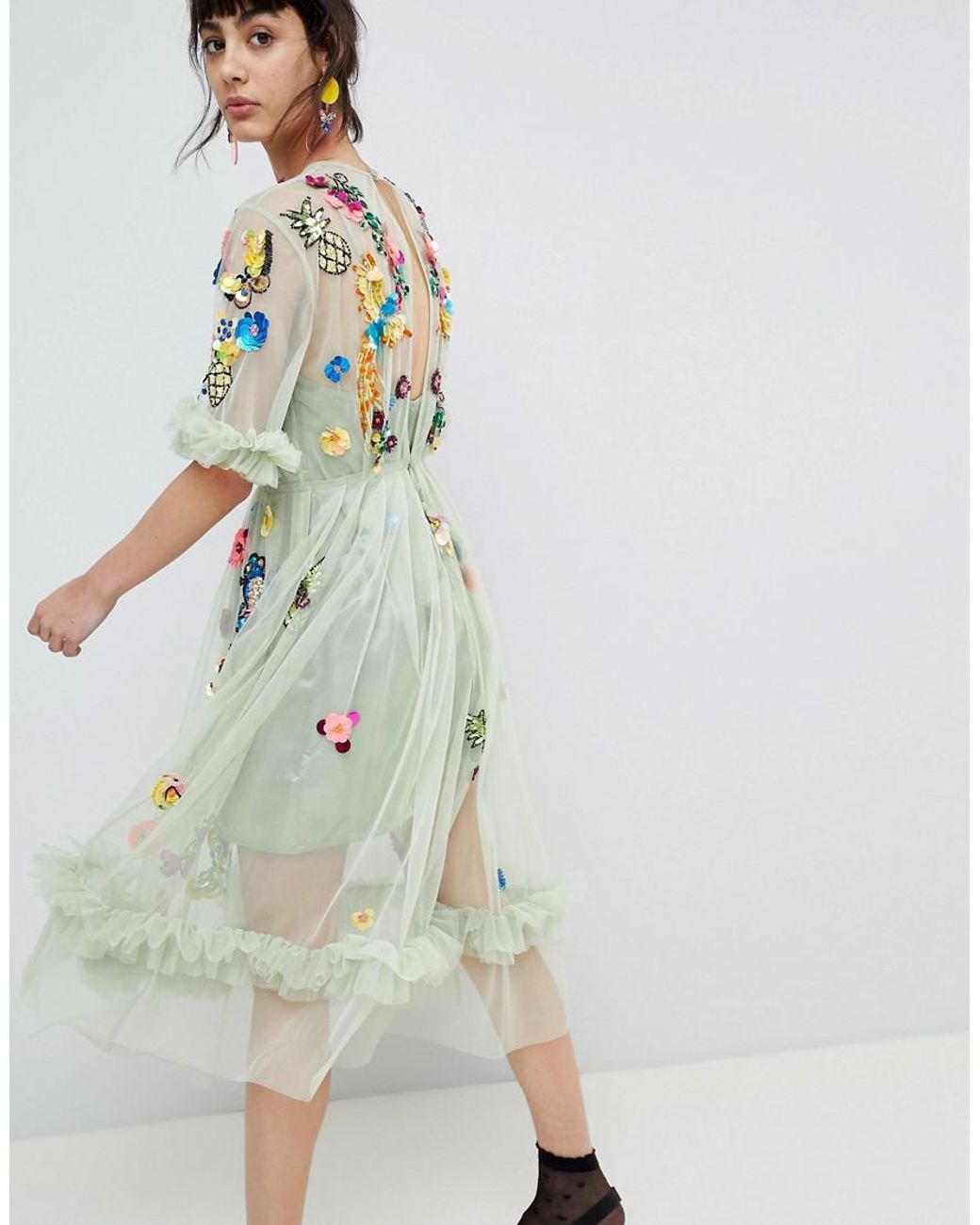 Asos embellished smock midi dress cheap