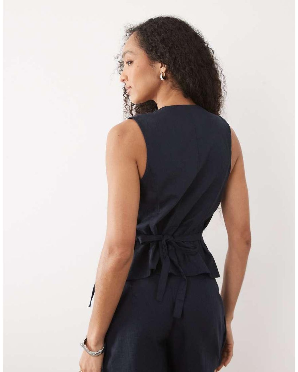 River Island Blue Linen Blend Waistcoat