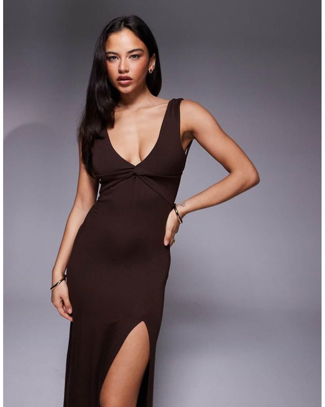 ASOS Purple Sleeveless Plunge Wrap Ruched Bum Maxi Dress