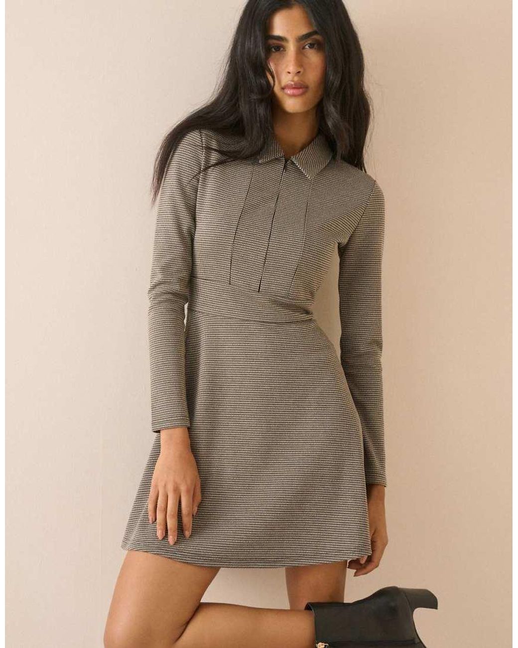 Nobody's Child Natural Houndstooth Jersey Corey Mini Dress