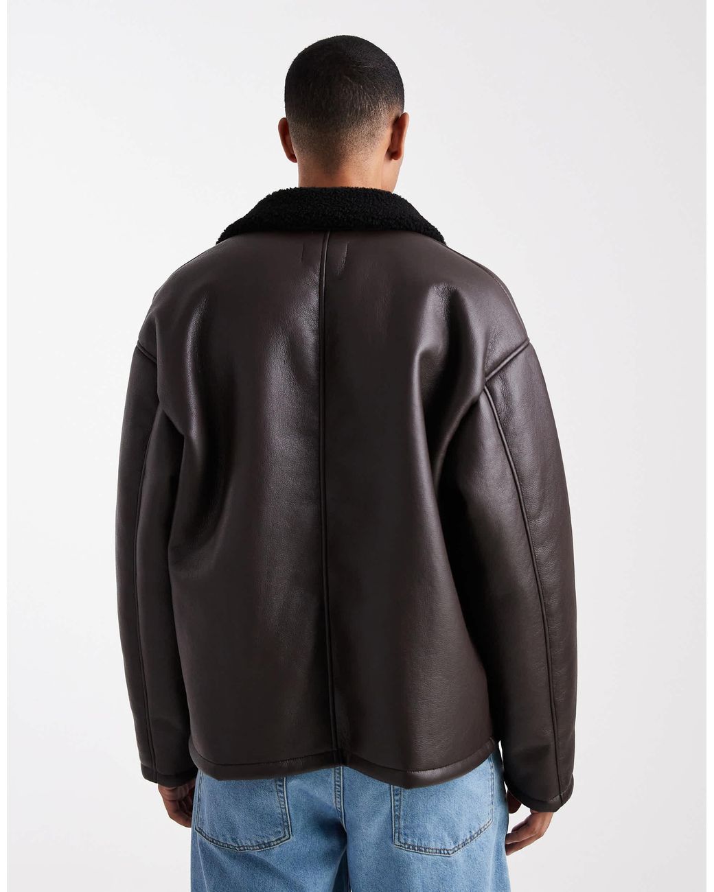 ASOS Black Aviator Jacket With Borg Collar for men