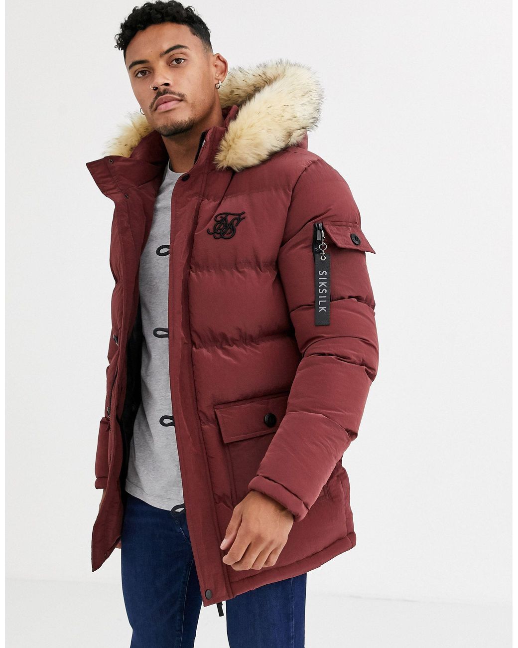 Parka SikSilk Arctic - Con Capucha De Pelo Sintético, Roja, Chile
