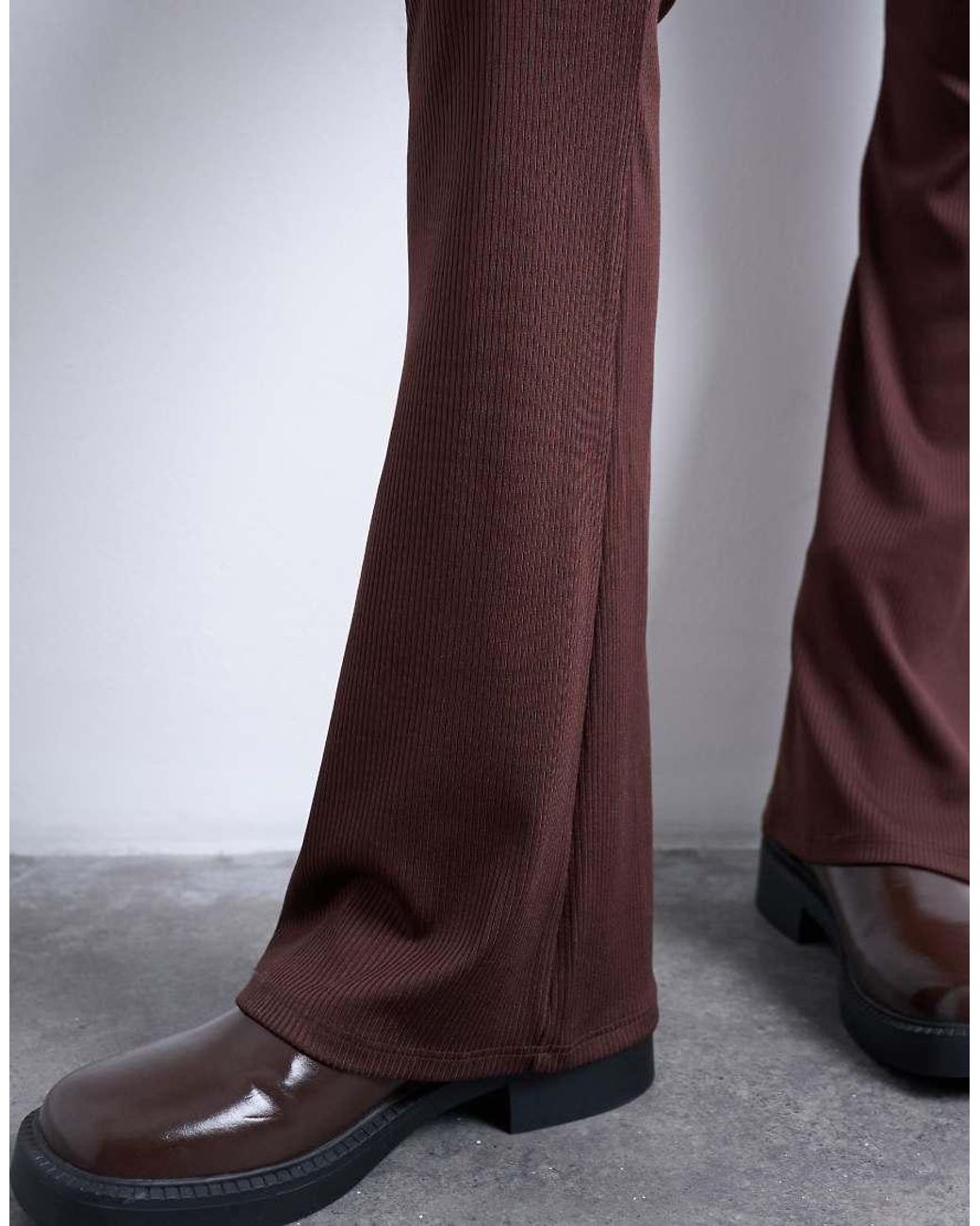 TOPSHOP Blue Skinny Rib Flared Pants
