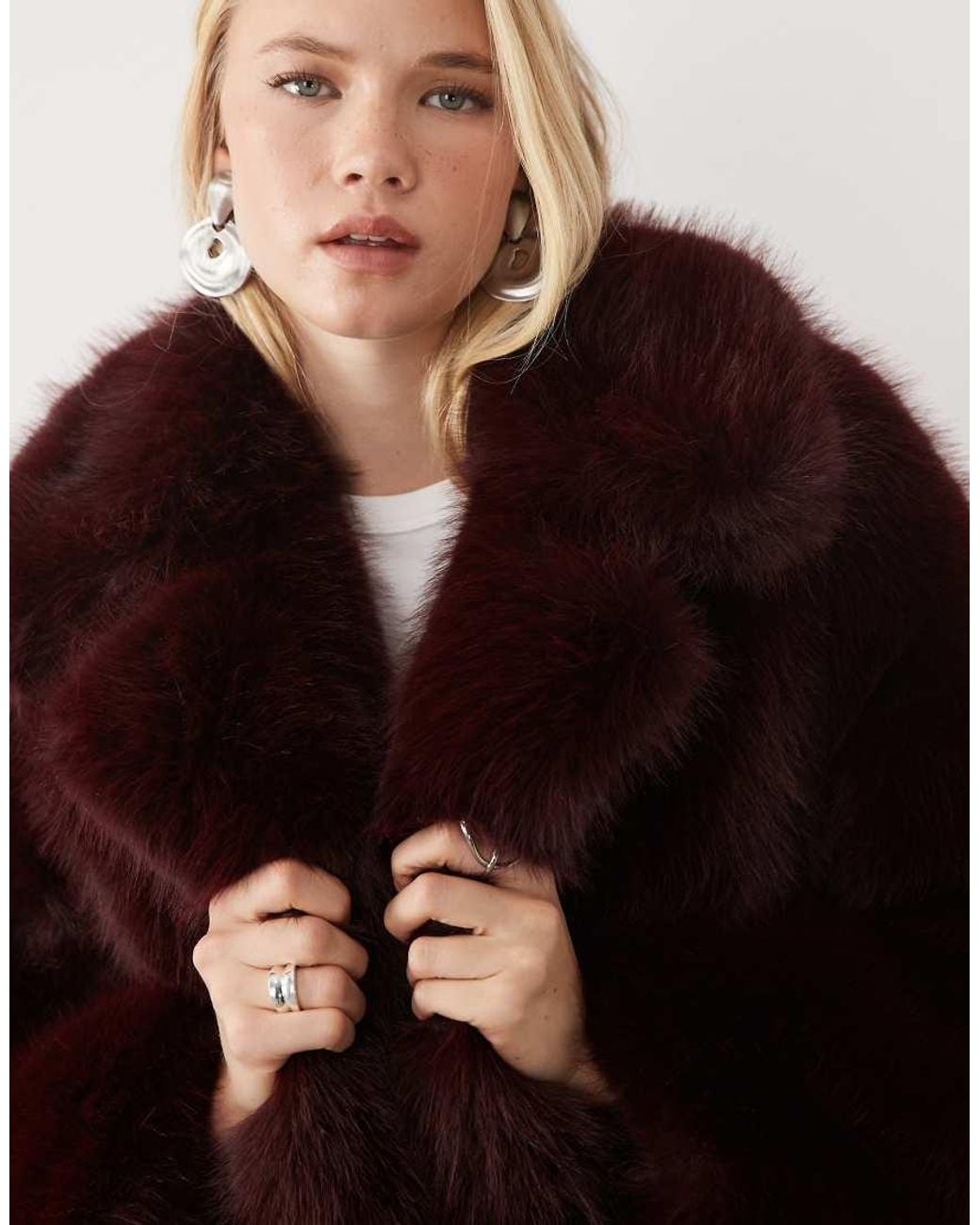 4th & Reckless Red Faux Fur Oversized Belted Maxi Coat