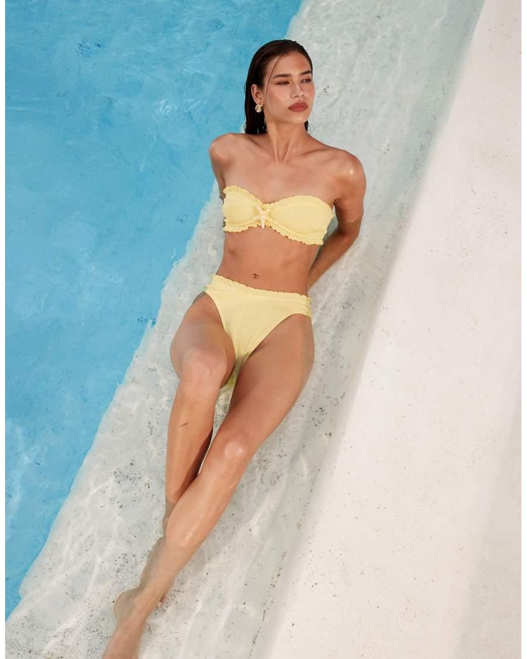 ASOS Blue Sophia Lettuce Edge Bandeau Bikini Top With Starfish Detail