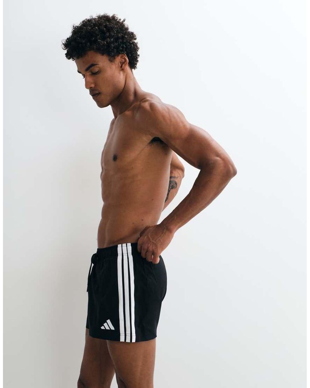 Adidas Originals White Adidas Training 3In Swimshorts With Three Stripes for men