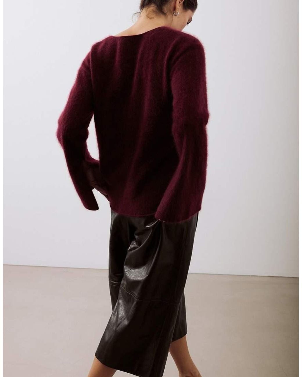 NA-KD Red Brushed Wool Deep V-Neck Knitted Sweater