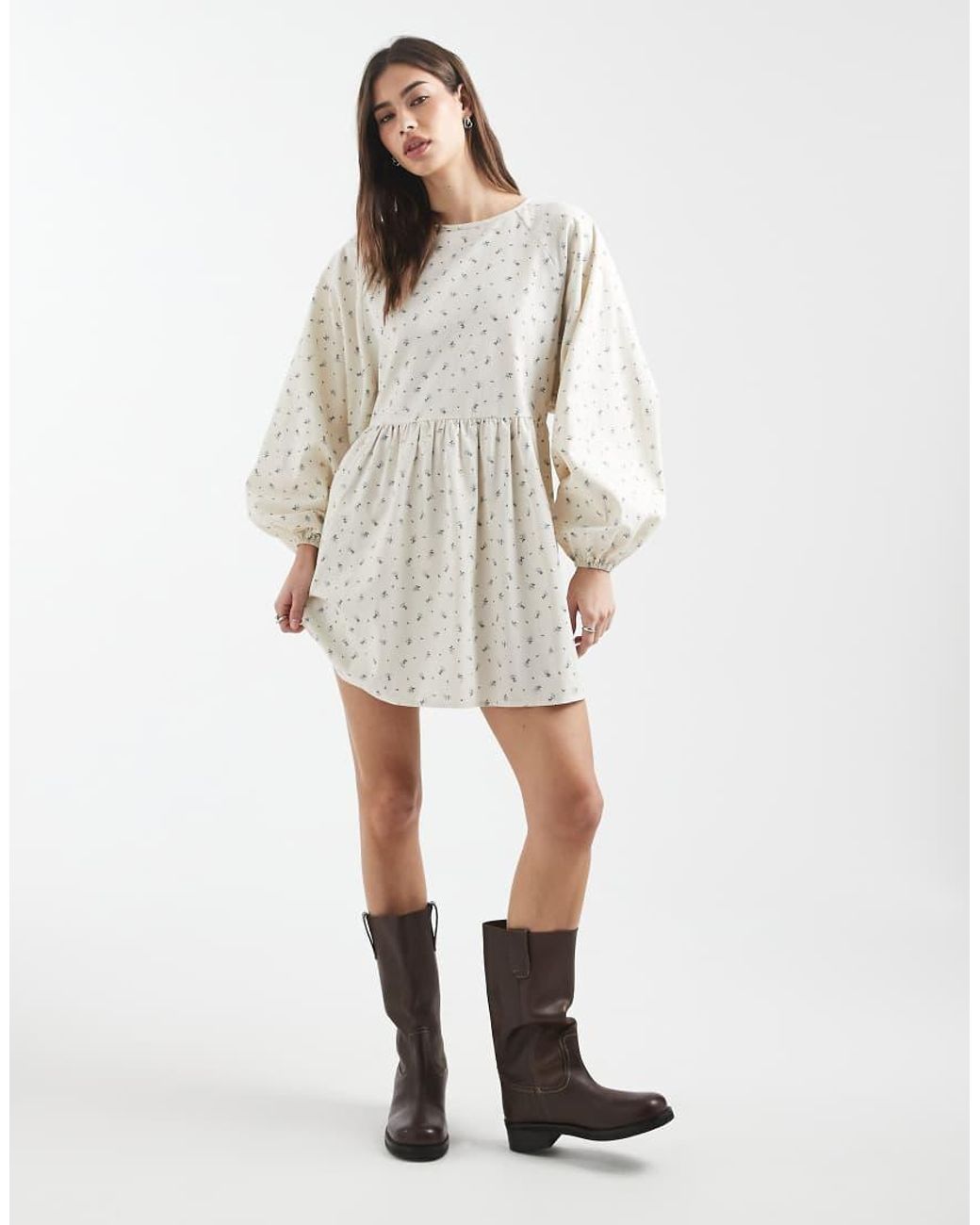 Daisy Street White Long Sleeve Smock Mini Dress
