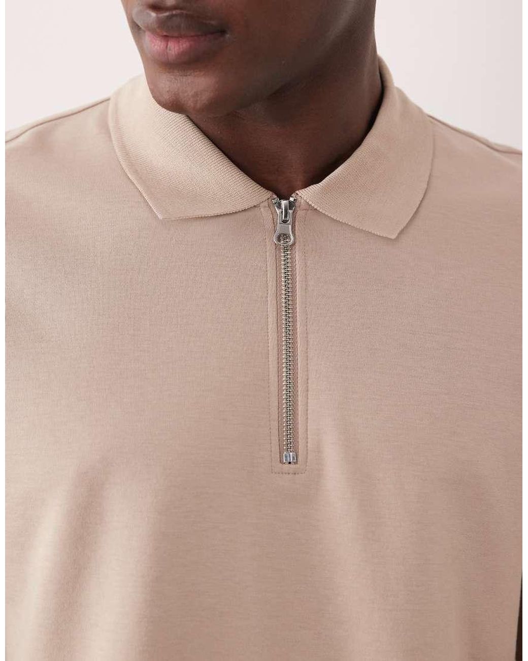 ASOS Natural Breathemax Heavyweight Long Sleeve Zip Polo for men