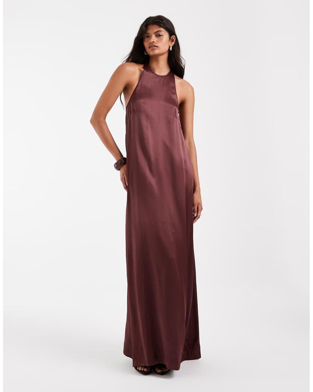ASOS Red Satin Racer Neck Maxi Dress