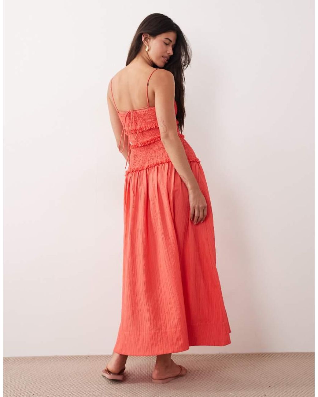 ASOS Pink Crinkle Maxi Sundress With Shir Dropped Waist