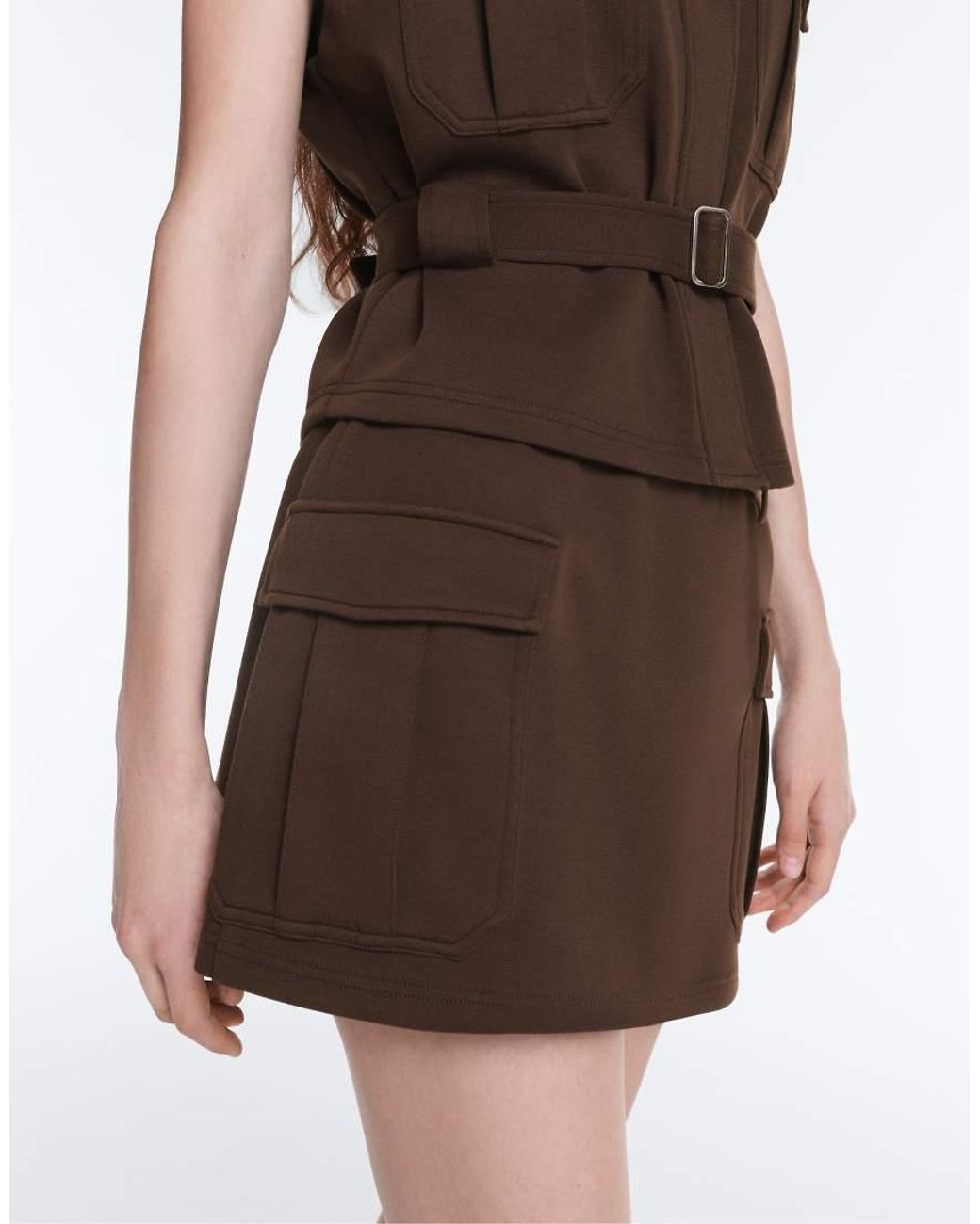 Oysho Brown Short Piqué Skirt With Cotton Pockets