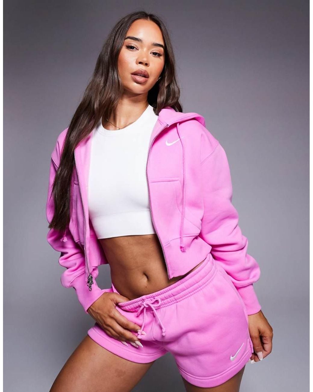 nike pink crop hoodie