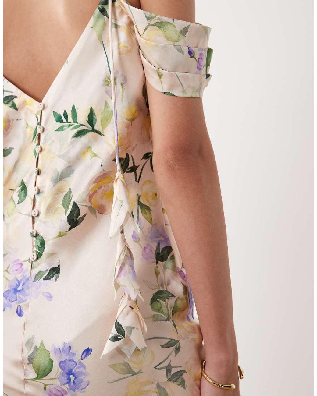 Hope & Ivy Natural Satin Cold Shoulder Cami Maxi Dress