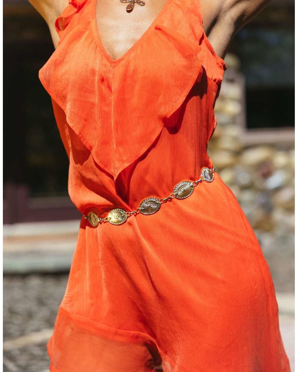 Aray Orange Ruffle Mini Beach Dress