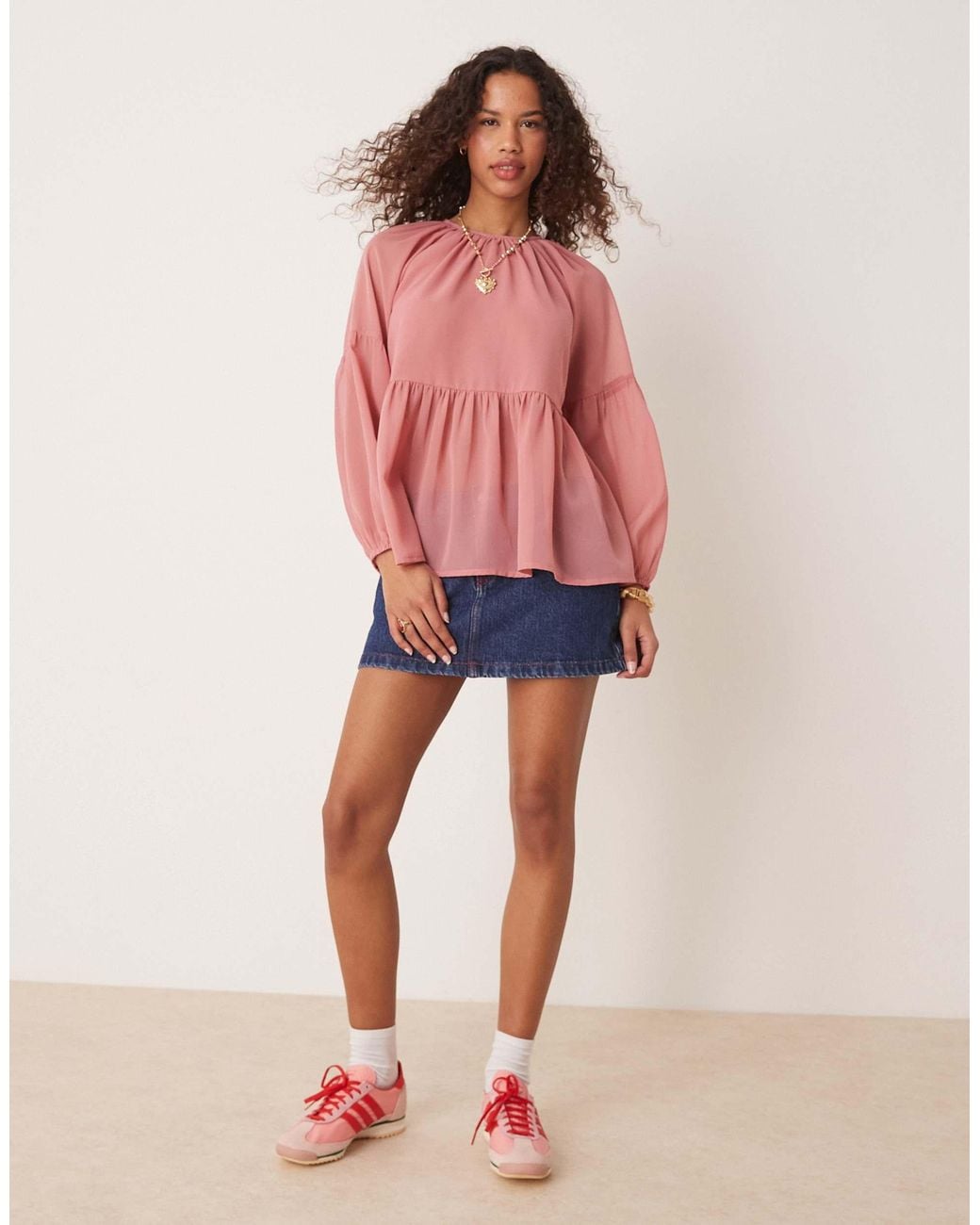 ASOS Pink Long Sleeve Floaty Smock Top