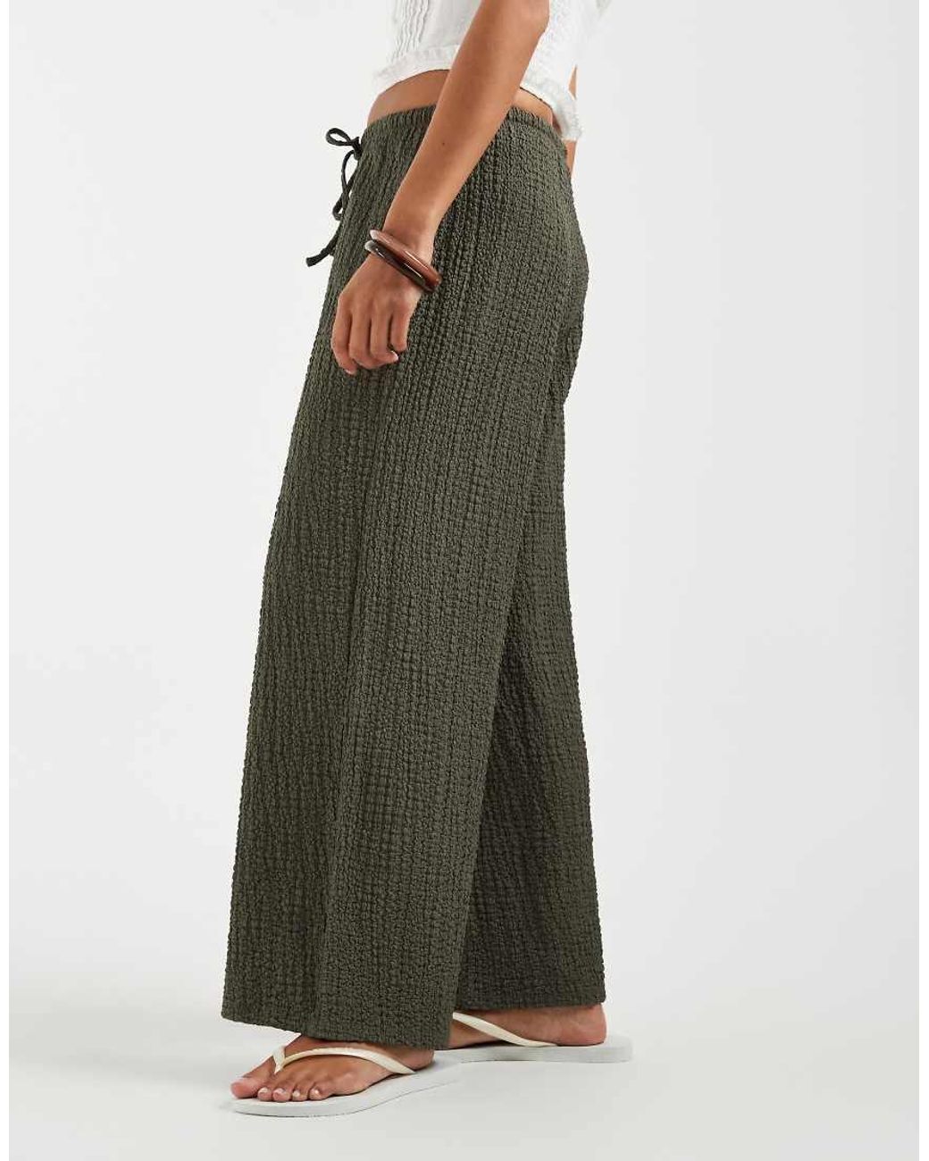 Only Petite Green High Waist Crinkle Textured Trousers