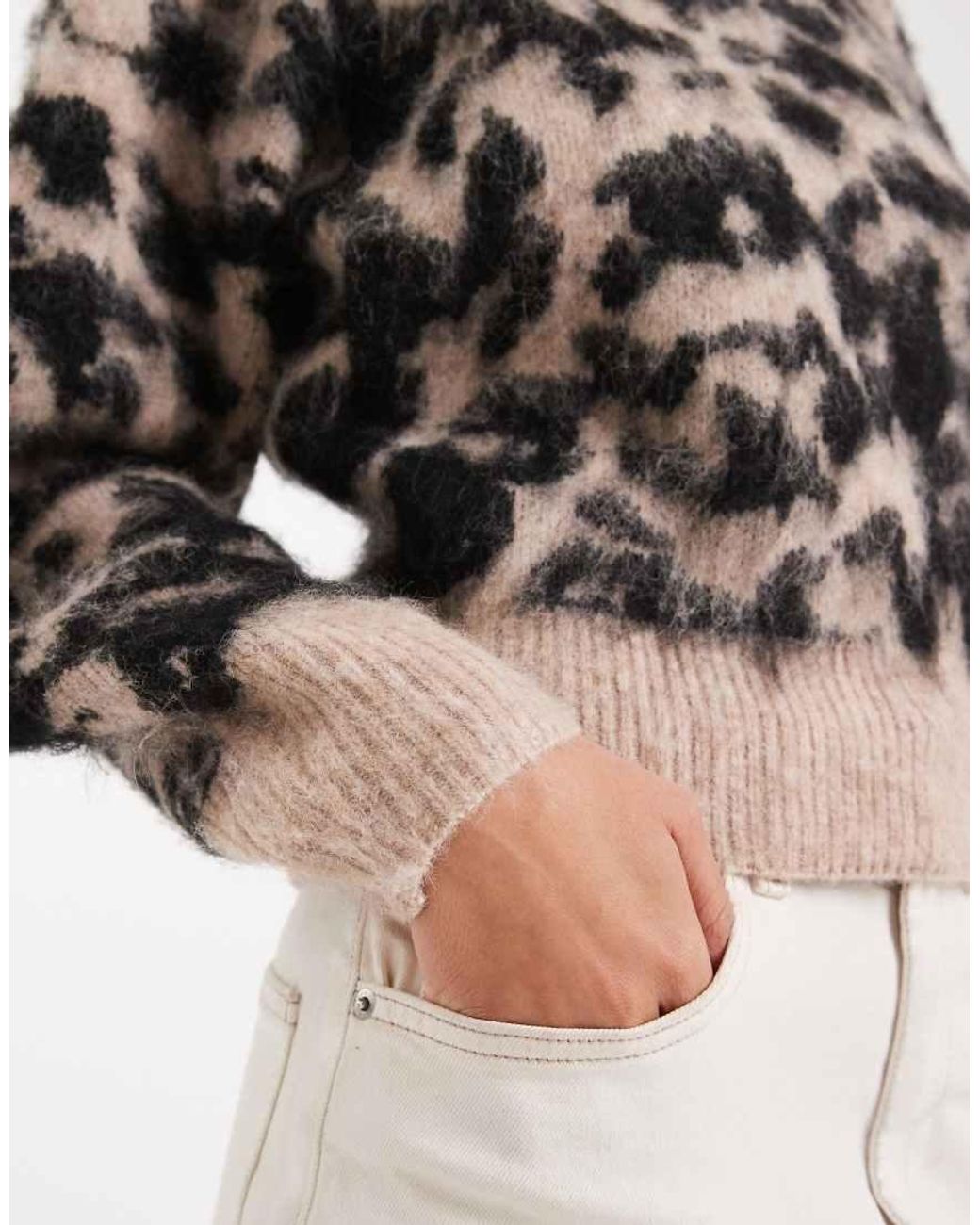 ASOS Brown Raglan Waisted Brushed Leopard Jumper